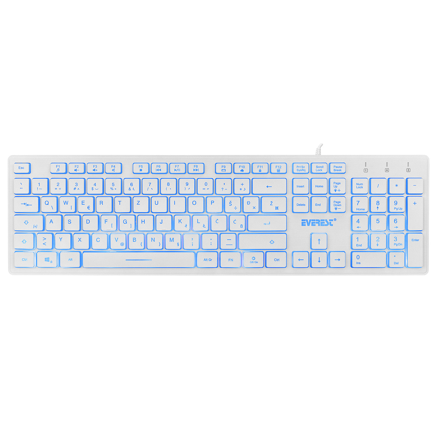 Everest KB-840 White  Backlit Illuminated LC Layout  USB  Slim Keyboard