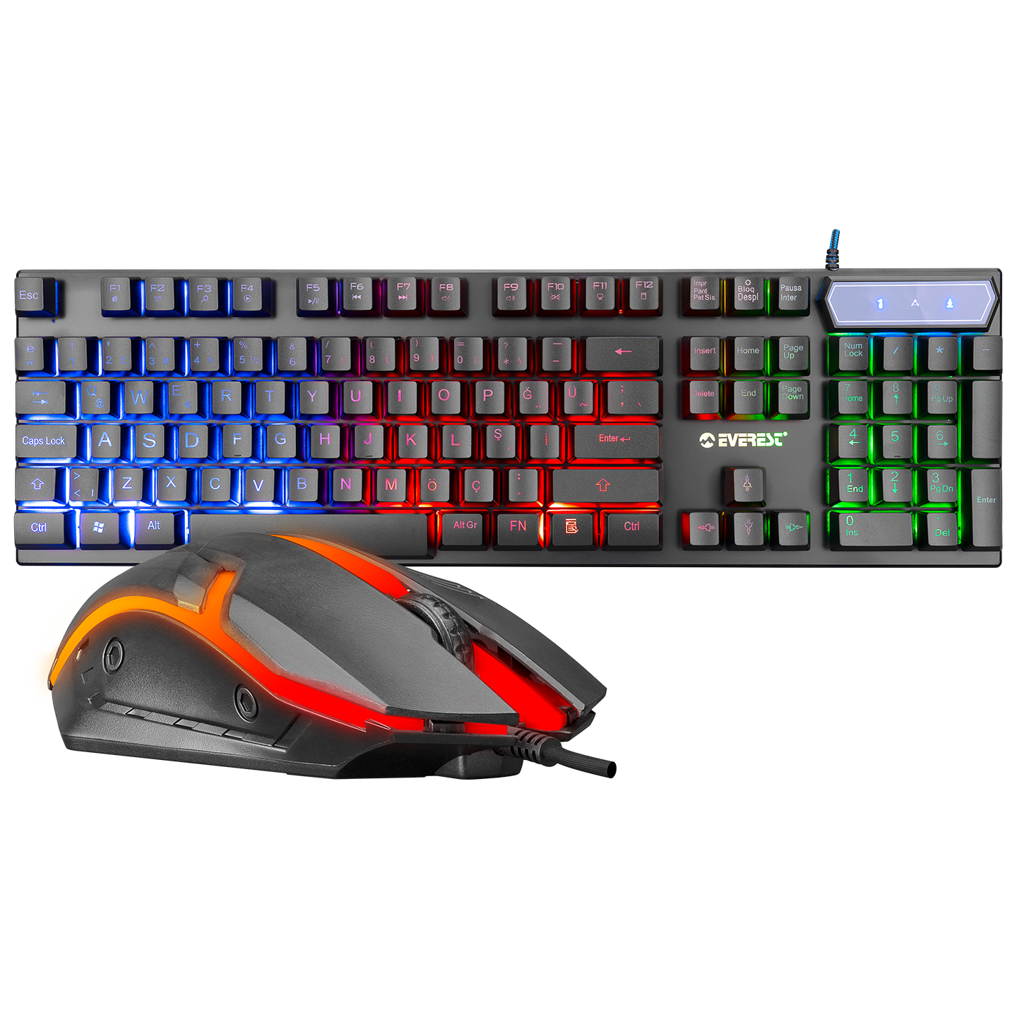 Everest KM-191 ENTRY Black USB Rainbow Backlit Q Gaming Keyboard + Mouse Set/Combo