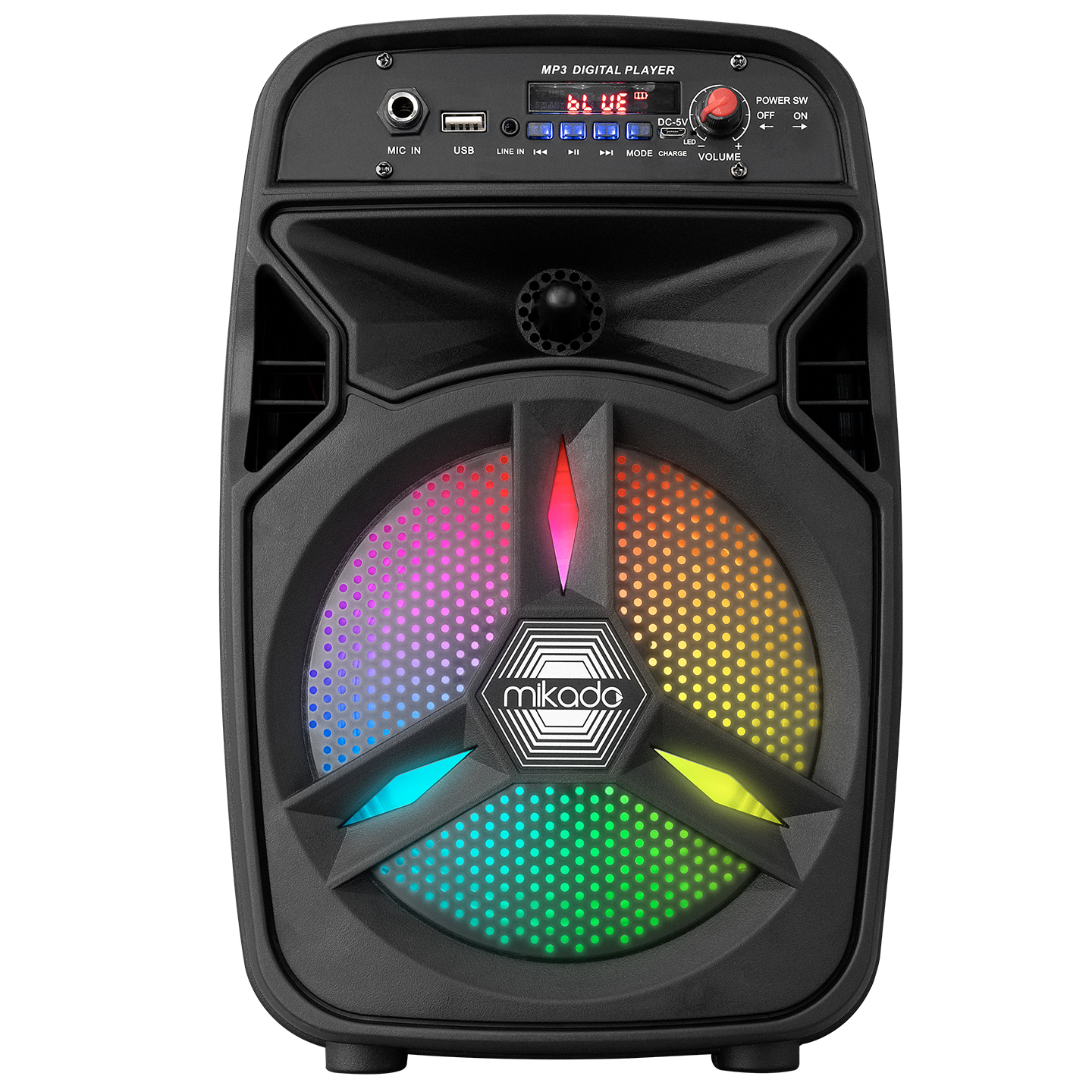 Mikado MD-814KP 15W, 3.7V1200mAh Siyah Kablolu Mikrofon AUX /USB/TF/Bluetooth FMli LED Işıklı Speaker