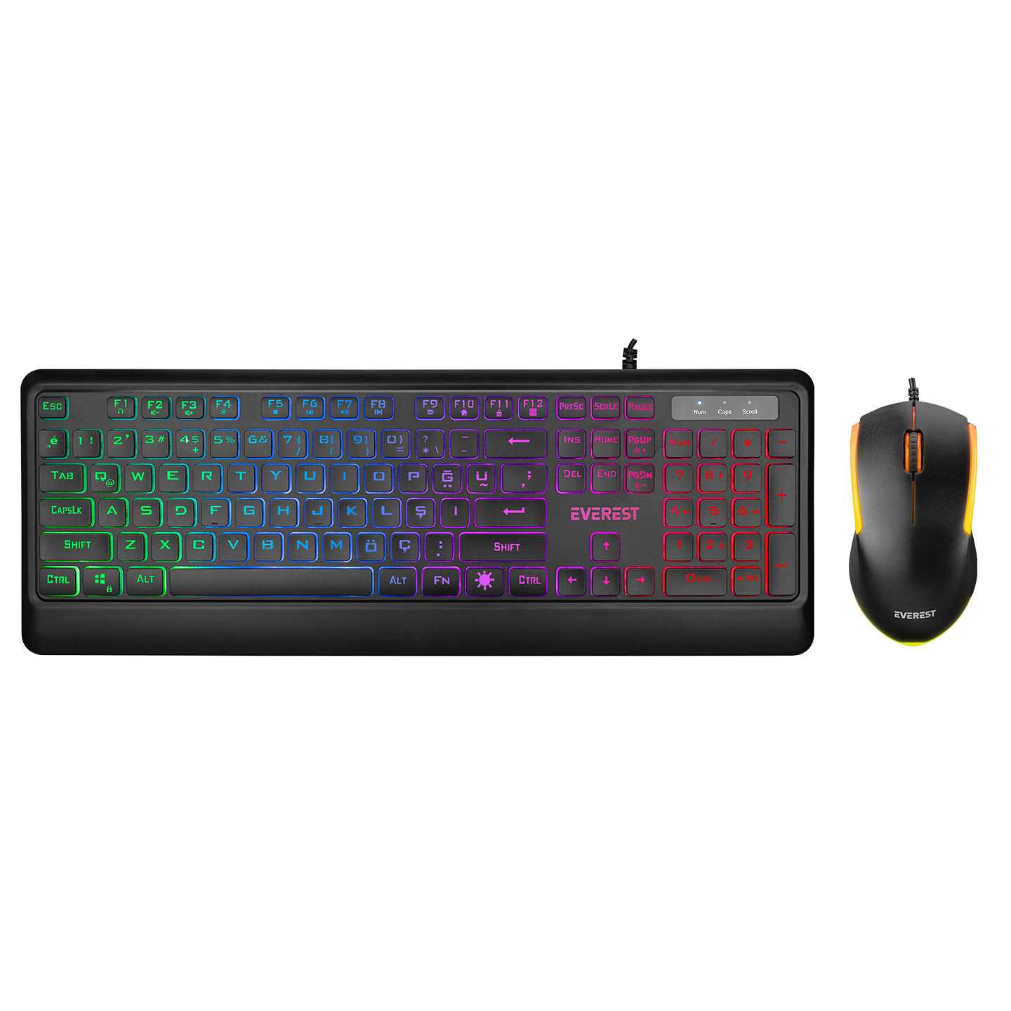 Everest KM-R59 FORZA PLUS Siyah Usb Rainbow Backlight Q Klavye + 1200 dpi Mouse Set