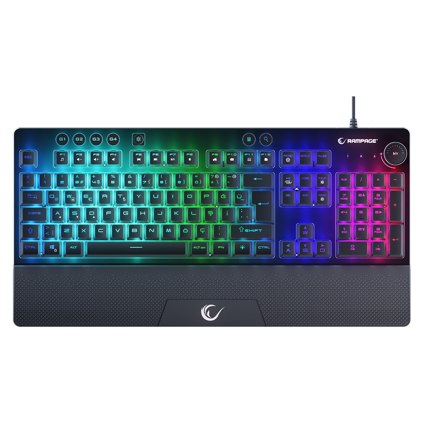 Rampage KB-GX65 SIMULA USB RGB Aydınlatmalı 4 Makro Tuşlu Bilek Destekli Gaming Oyuncu Klavyesi