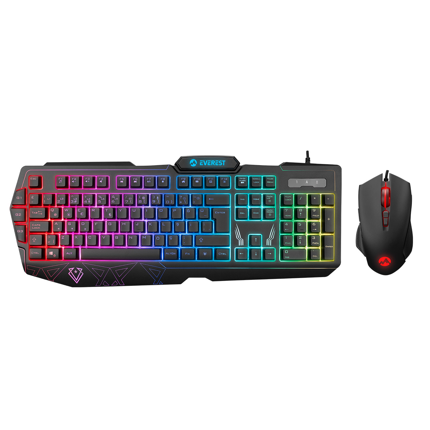 Everest KM-6168 FORMULA COMBO Usb 3 Makro Tuşlu RGB Aydınlatmalı Q Gaming Oyuncu Klavye Mouse Set