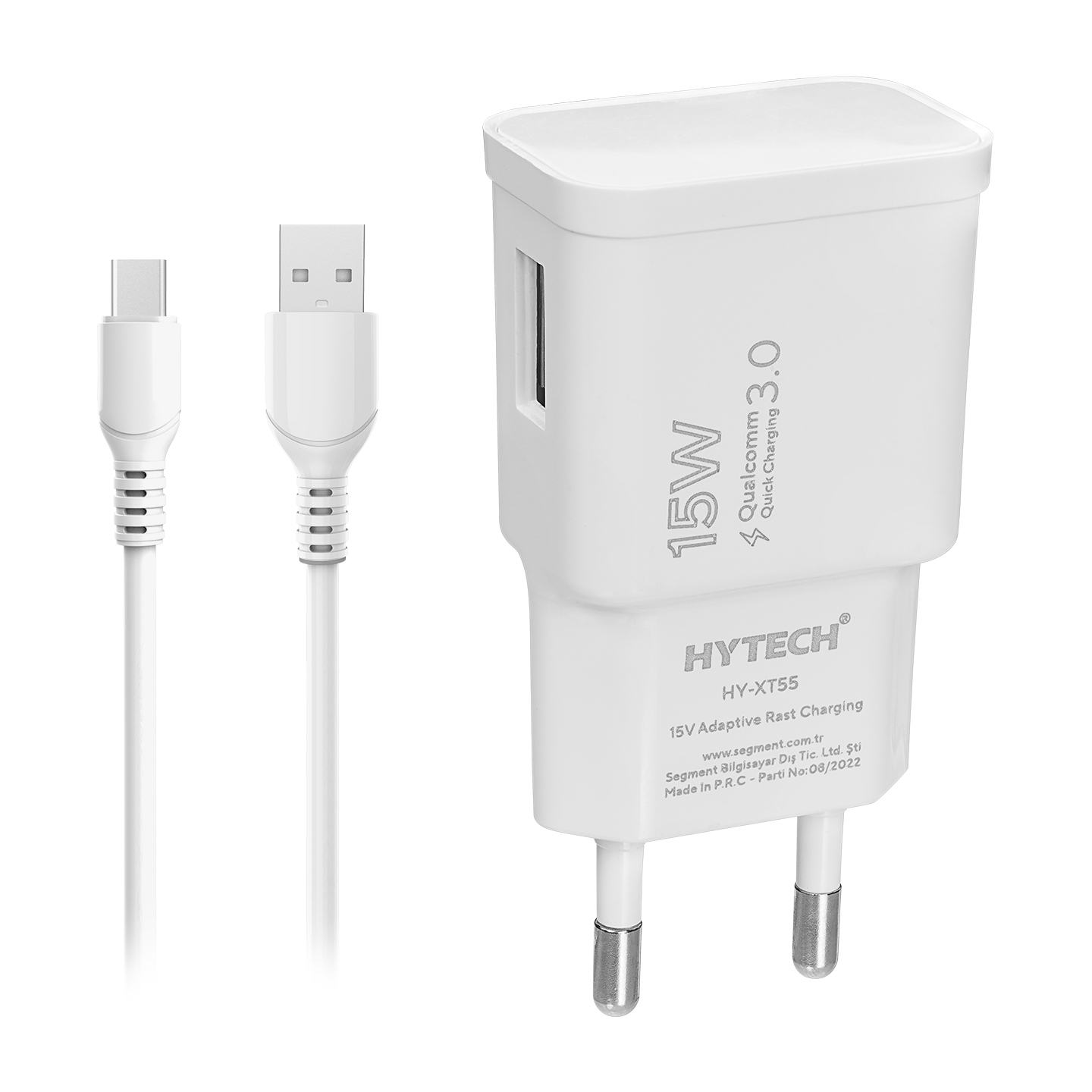Hytech HY-XT55T 15W Quick 3.0 Type USB-C Beyaz Kablo + Ev Şarj Adaptör