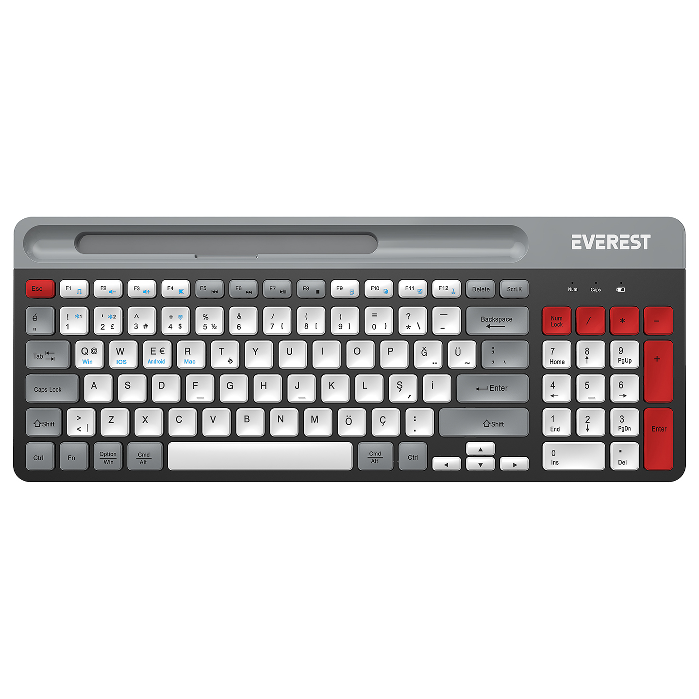 Everest KB-88 RUBY Siyah/Gri 2.4G+BT1+BT2 Çoklu Cihaz Bağlantılı Q Kablosuz klavye