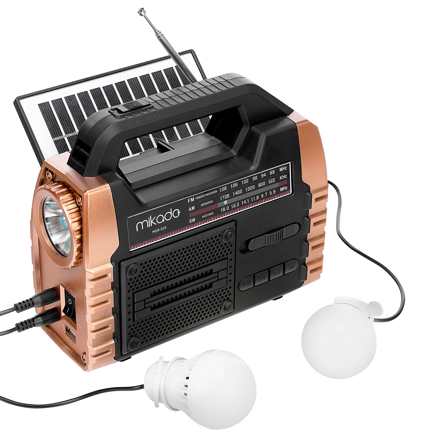 Mikado MDR-325 Ahşap USB- TF Destekli FM/AM/SW/BT+SOLAR+Power Bank 3 Band Klasik Radyo