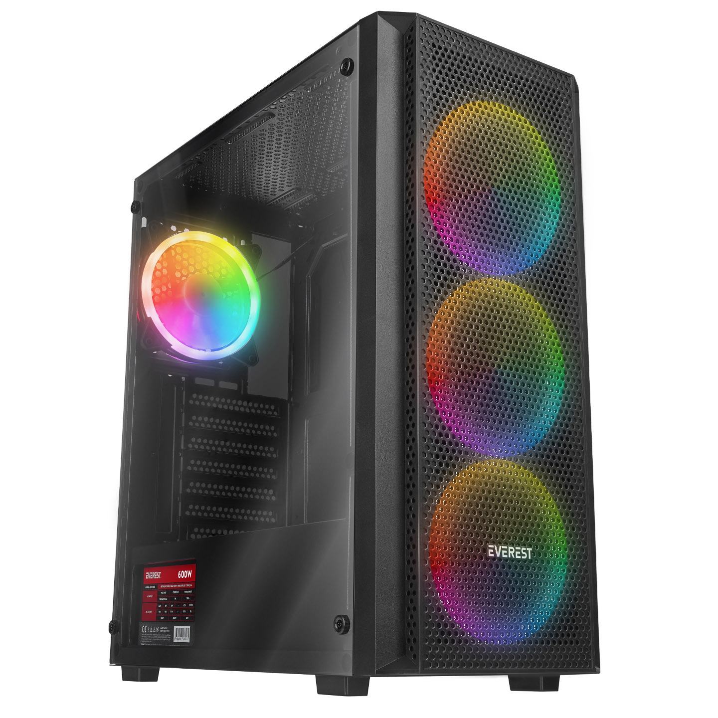 Everest MEGA V2 Mesh Panel PEAK 550W Temperli Camlı 4x12cm Auto RGB Fan Mid-T Gaming Oyuncu Kasası