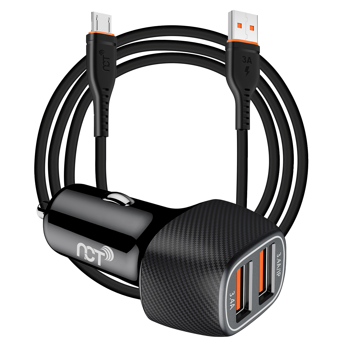NCT Plus+ NCT-N90 Micro USB Kablolu 3,4A 17W 2 USB Siyah Araç Şarj Cihazı