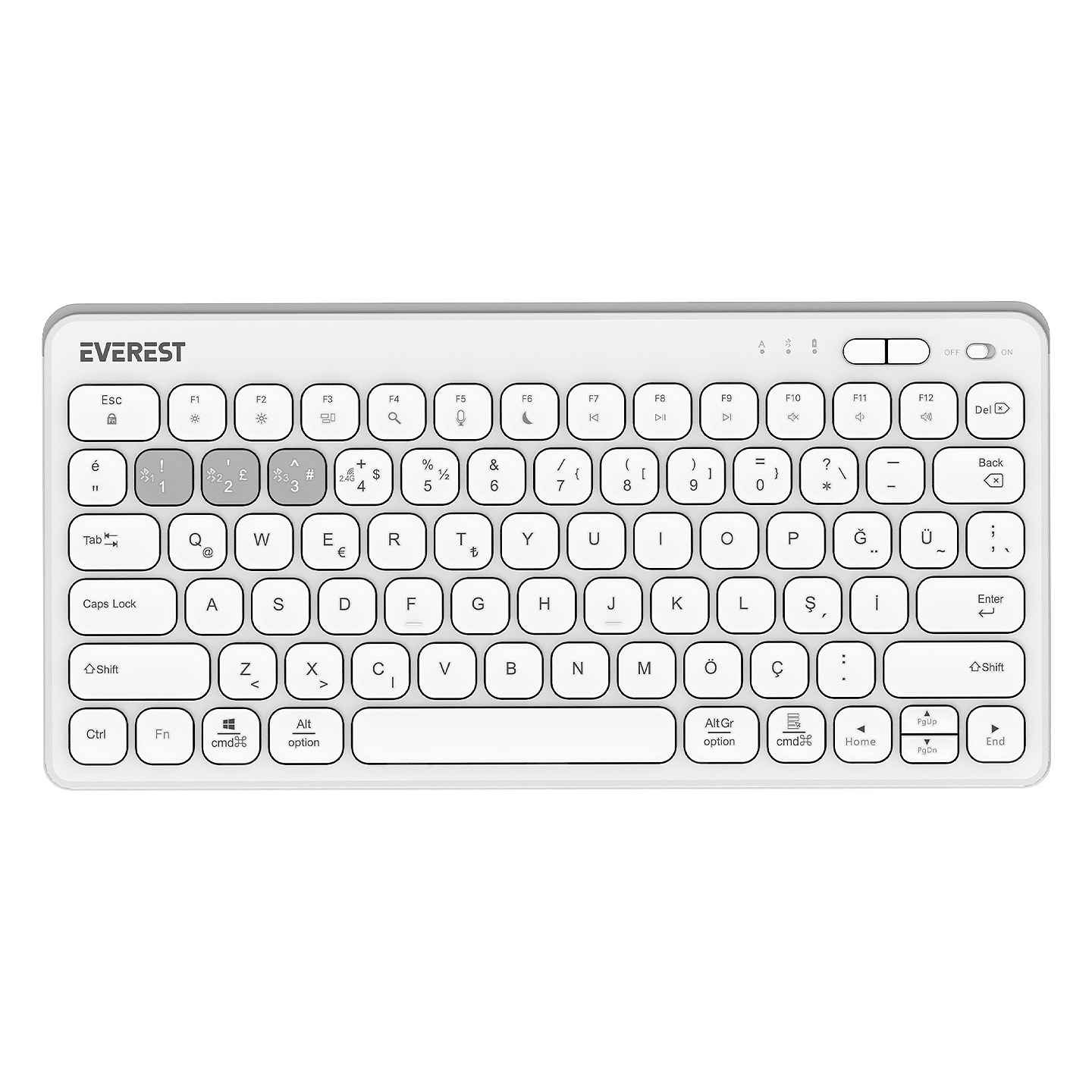 Everest KB-BT89 Beyaz Mac / IOS / Android / Windows 3 BT + 2.4 GHz Kablosuz klavye