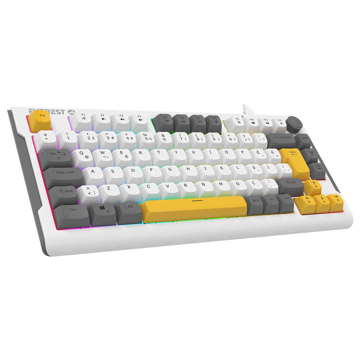 Everest KB-75 Smooth Beyaz/Gri/Sarı RGB Q Membrane Oyuncu Klavyesi