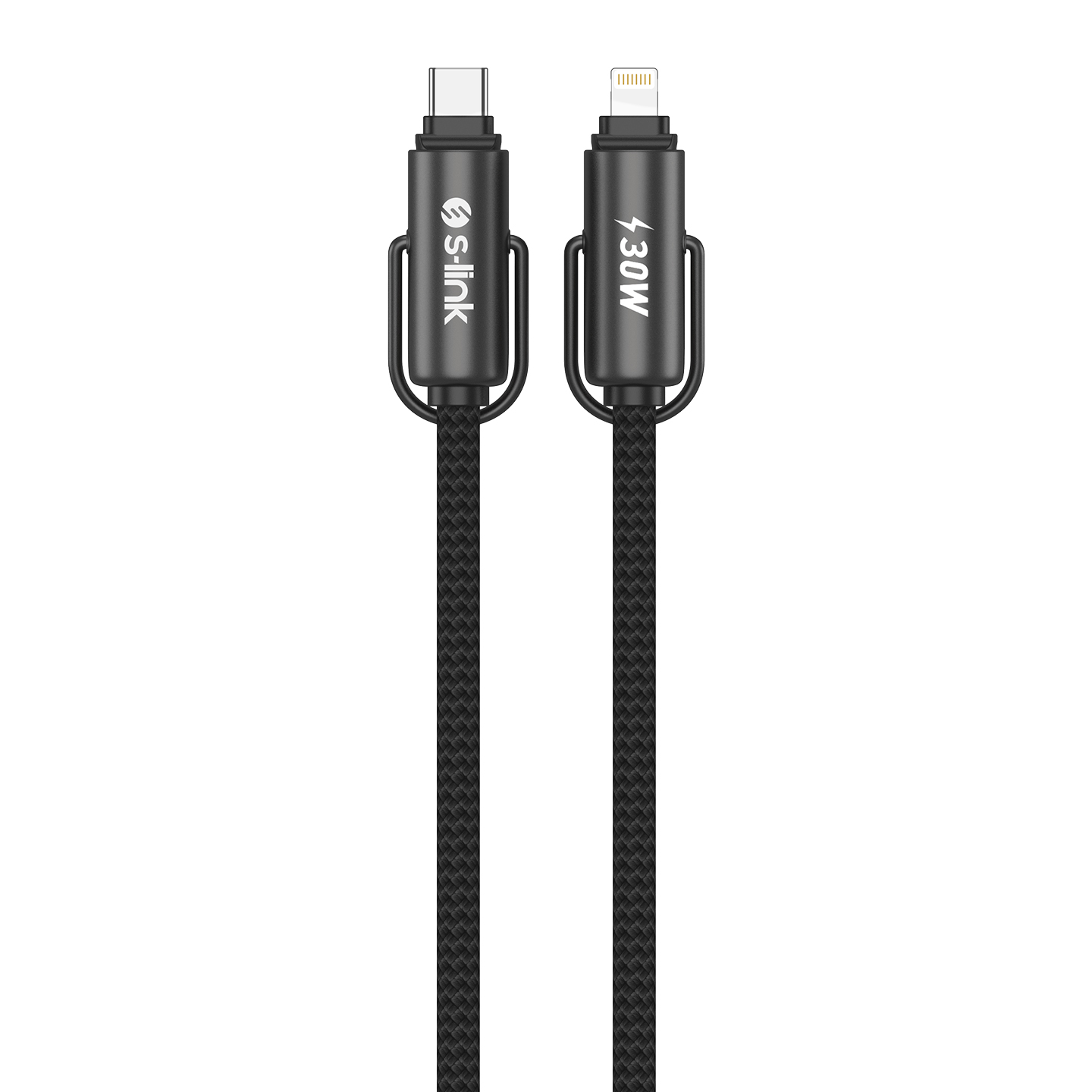 S-link Armor Boyun Askılı AL-01 30W 1.2m Type-C to Lightning PD Örgülü Metal Başlıklı Siyah Hızlı Şarj Kablosu