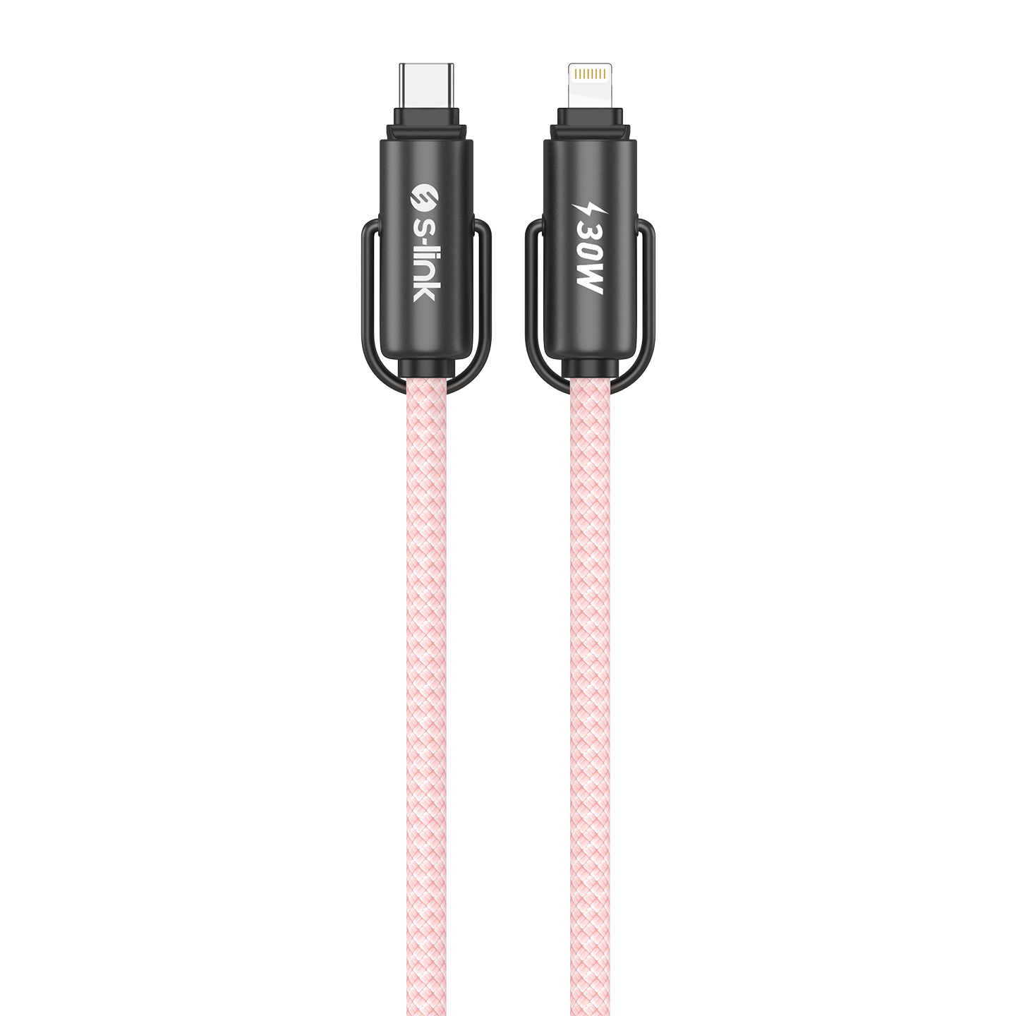 S-link Armor Boyun Askılı AL-01 30W 1.2m Type-C to Lightning PD Örgülü Metal Başlıklı Pembe Hızlı Şarj Kablosu