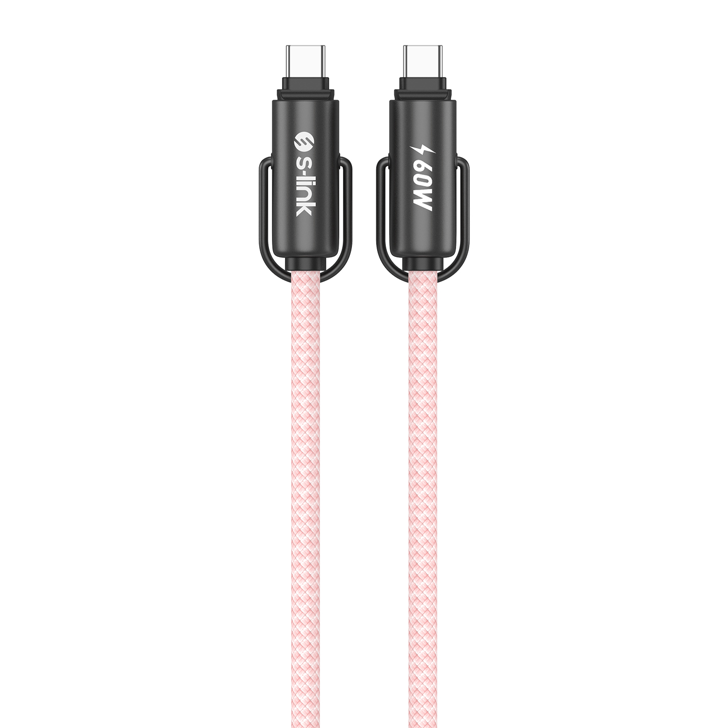 S-link Armor Boyun Askılı AC-01 60W 1.2m Type-C to Type-C PD Örgülü Metal Başlıklı Pembe Hızlı Şarj Kablosu