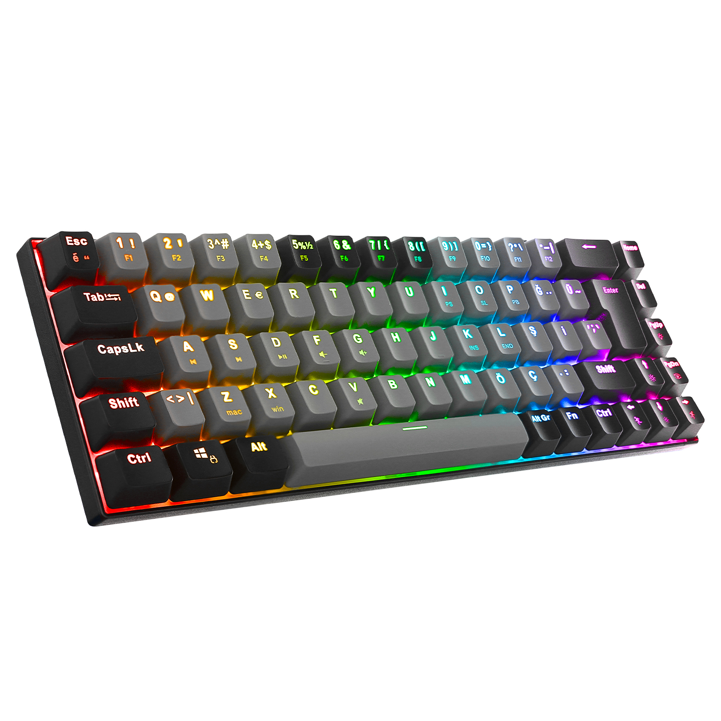 Acer eMachines EAK68 PLUS Gri/Siyah Kablosuz Bluetooth + 2.4Ghz RGB Backlight RED SWITCH Mekanik Q 68 Tuşlu 3in1 Mini Ga