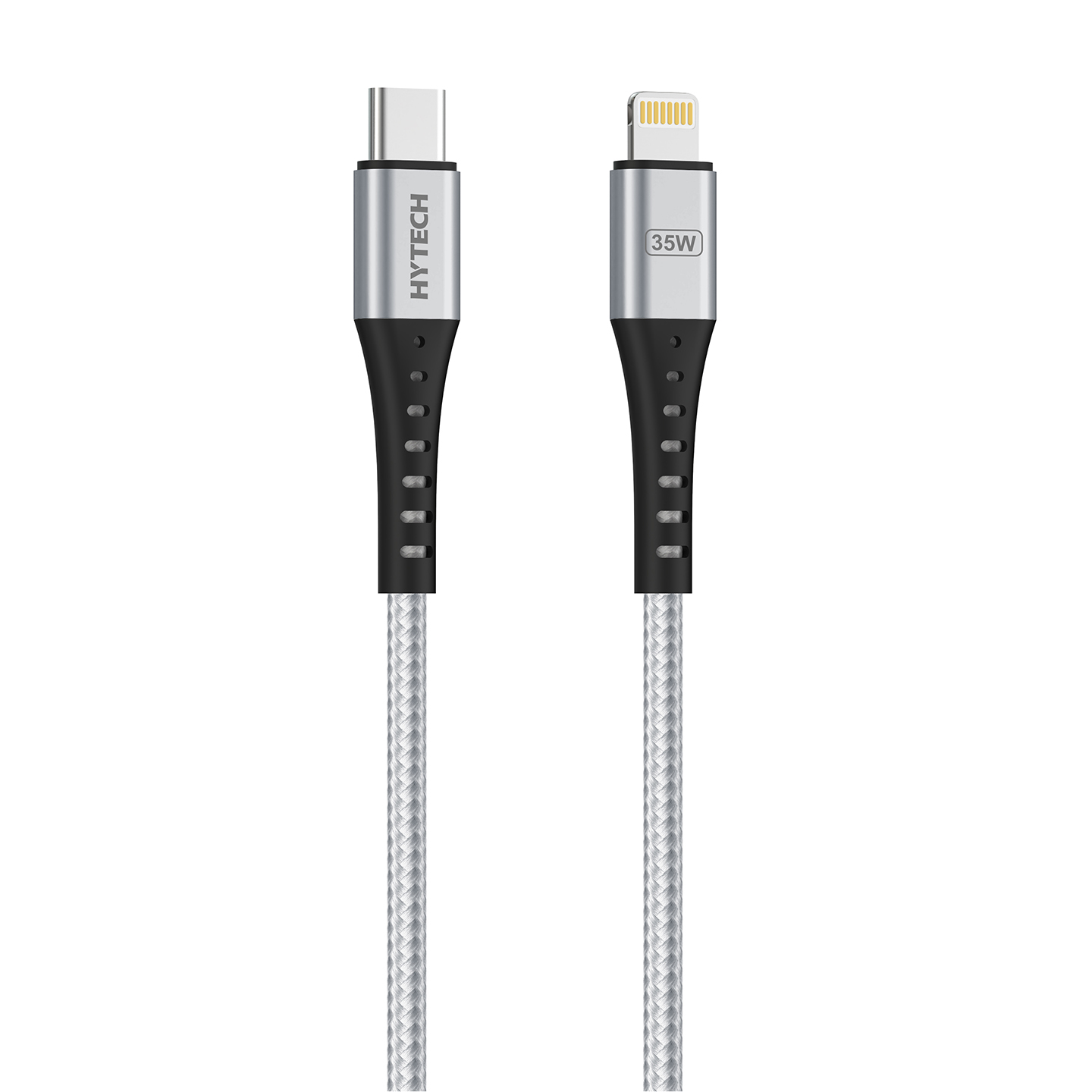 Hytech HY-X807 35W 2m Type-C to Lightning PD QuickCharge Örgülü Silver Gri Hızlı Şarj Kablosu