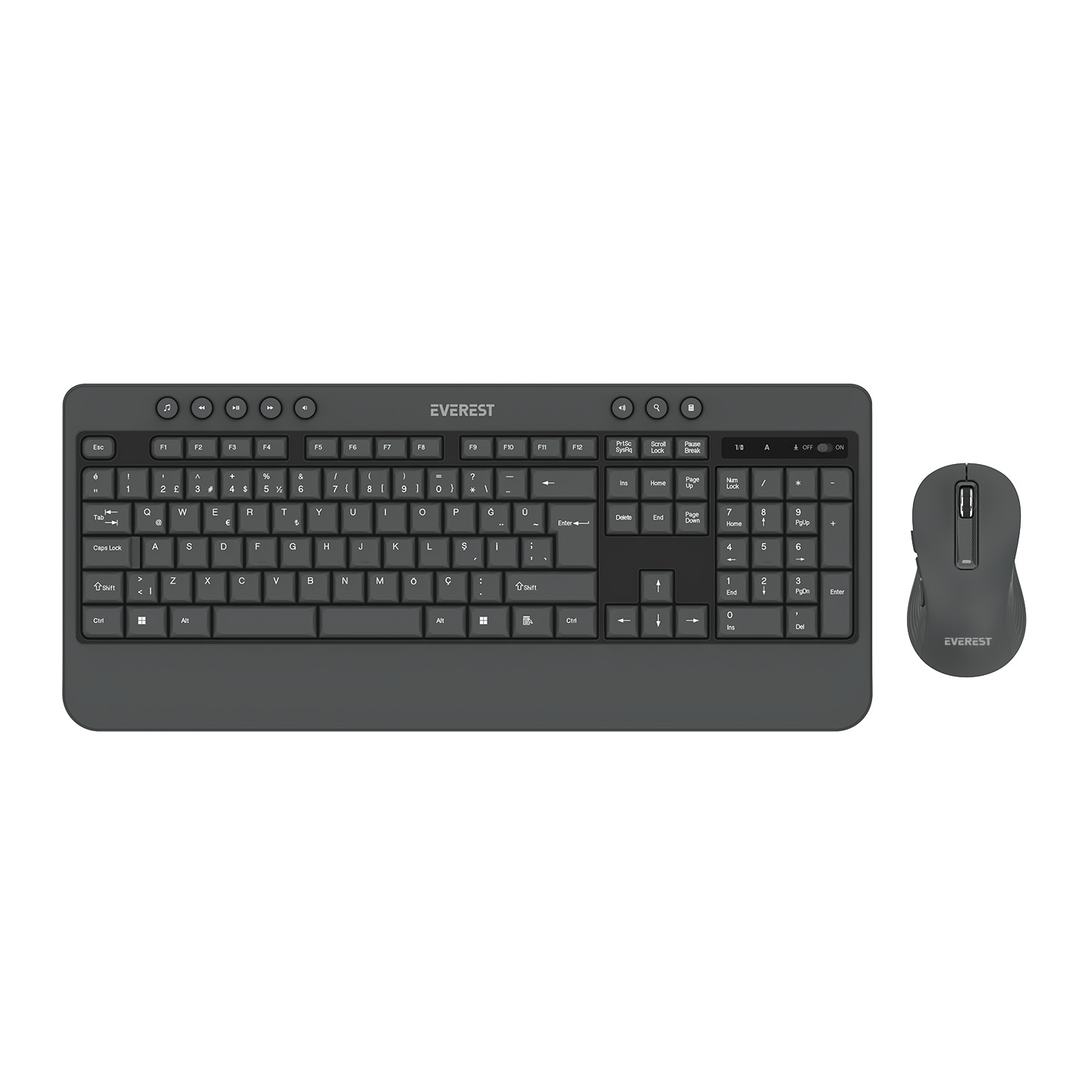 Everest KM-6585 Dual Gri/Beyaz Kablosuz Çift Space Tuşlu Q Klavye + Mouse Set