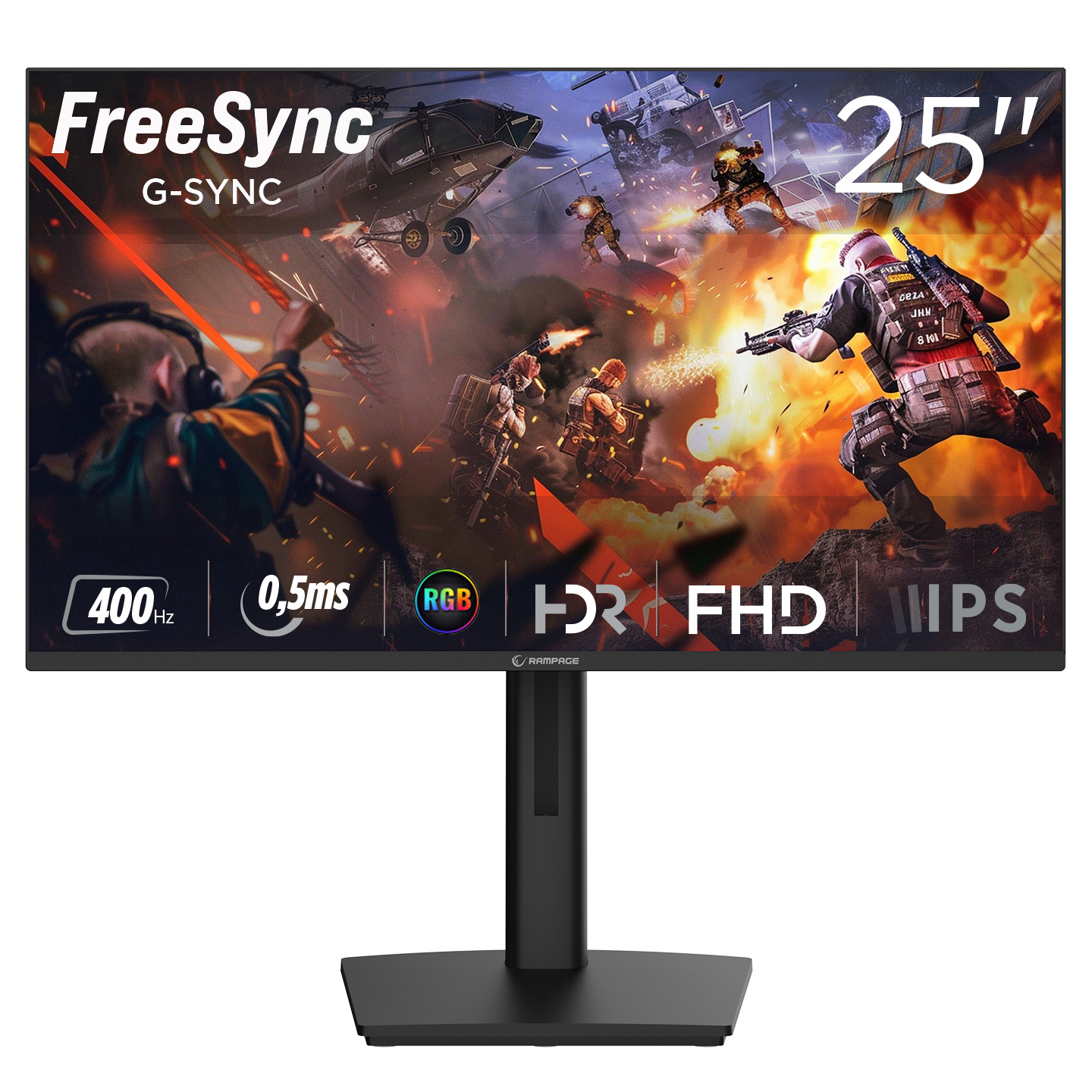 Rampage TITAN TT25F400F 25 FHD 400Hz Fast IPS 0,5ms HDR Freesync RGB PC Flat Oyuncu Monitörü
