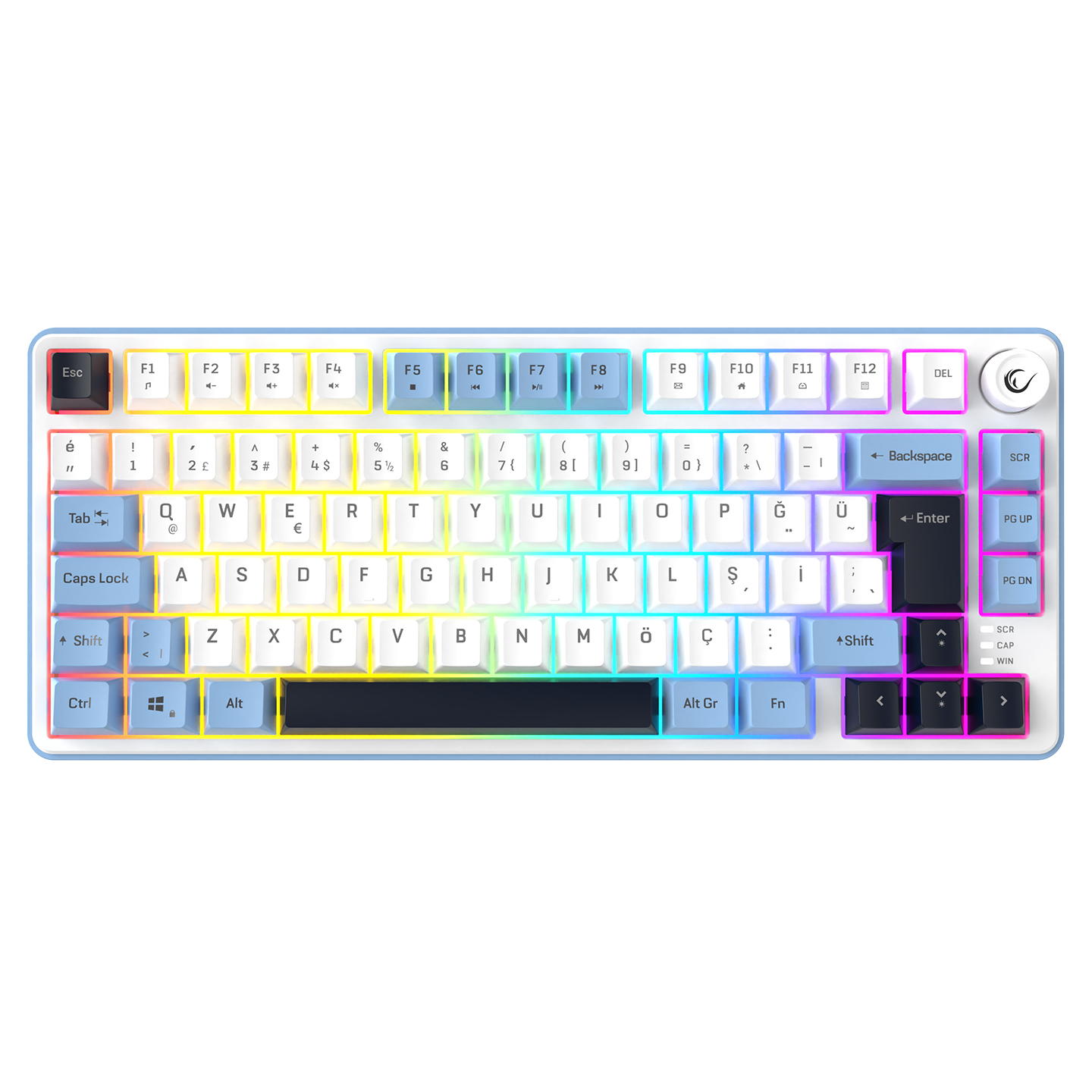 Rampage Clicky 75 Beyaz/Mavi/Siyah Mekanik Hisli Rainbow Q Membrane Oyuncu Klavyesi
