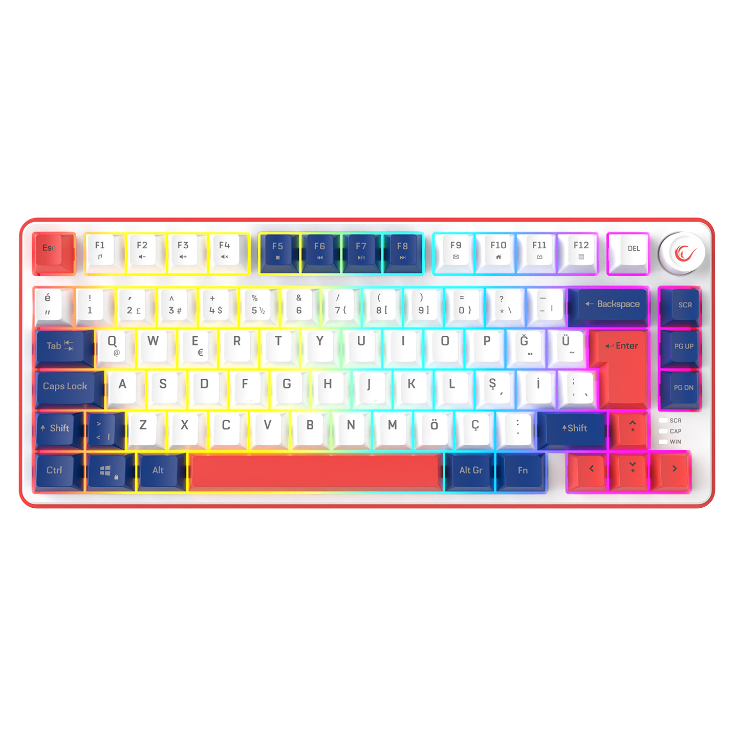 Rampage Clicky 75 Beyaz/Lacivert/Kırmızı Mekanik Hisli Rainbow Q Membrane Oyuncu Klavyesi