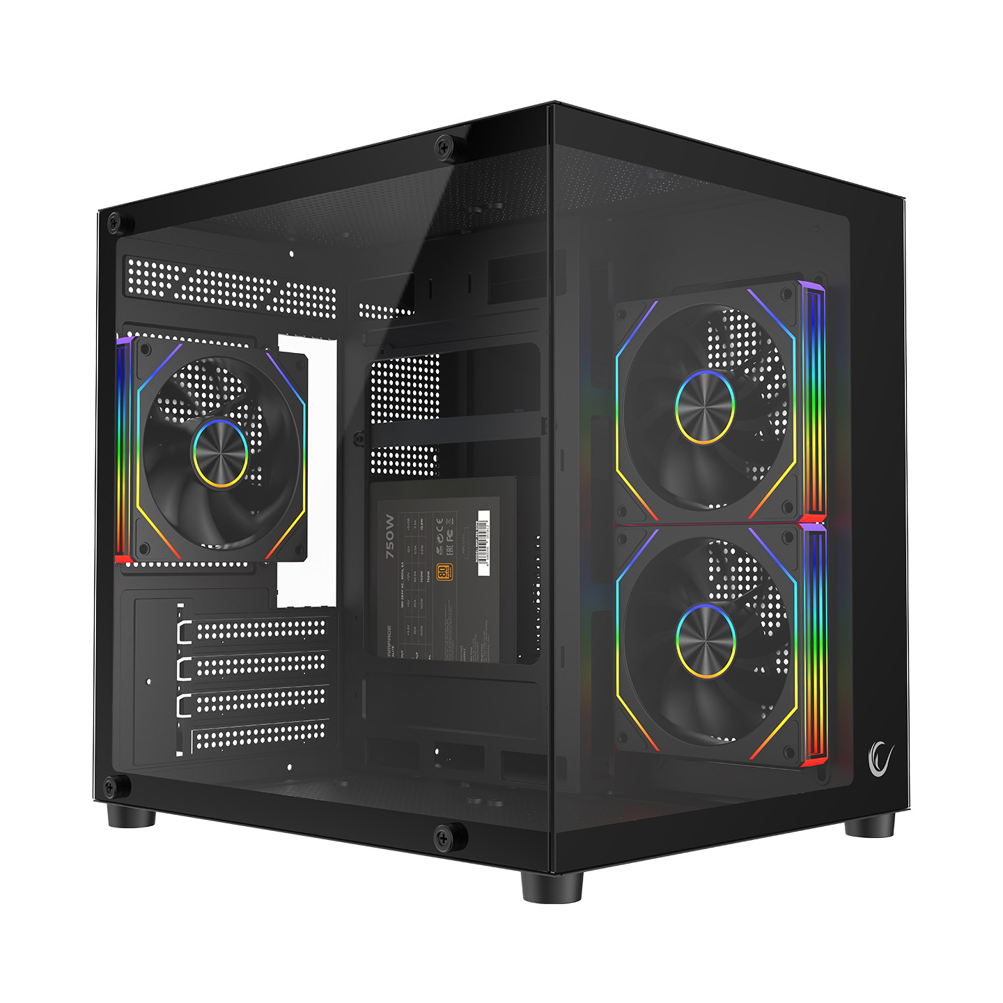 Rampage LUMID 750W 80 Plus Bronze M-ATX Temperli Camlı 3*12cm ARGB Fan Siyah Oyuncu Kasası