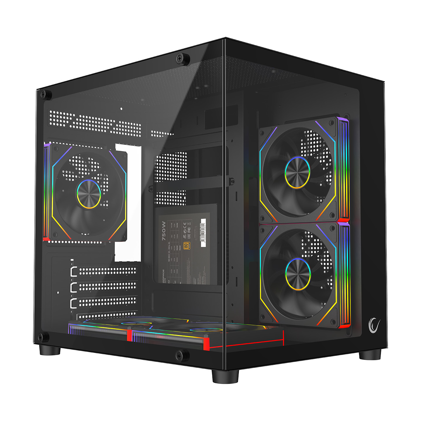 Rampage LUMID V2 750W 80 Plus Bronze M-ATX Temperli Camlı 5*12cm ARGB Fan Siyah Oyuncu Kasası