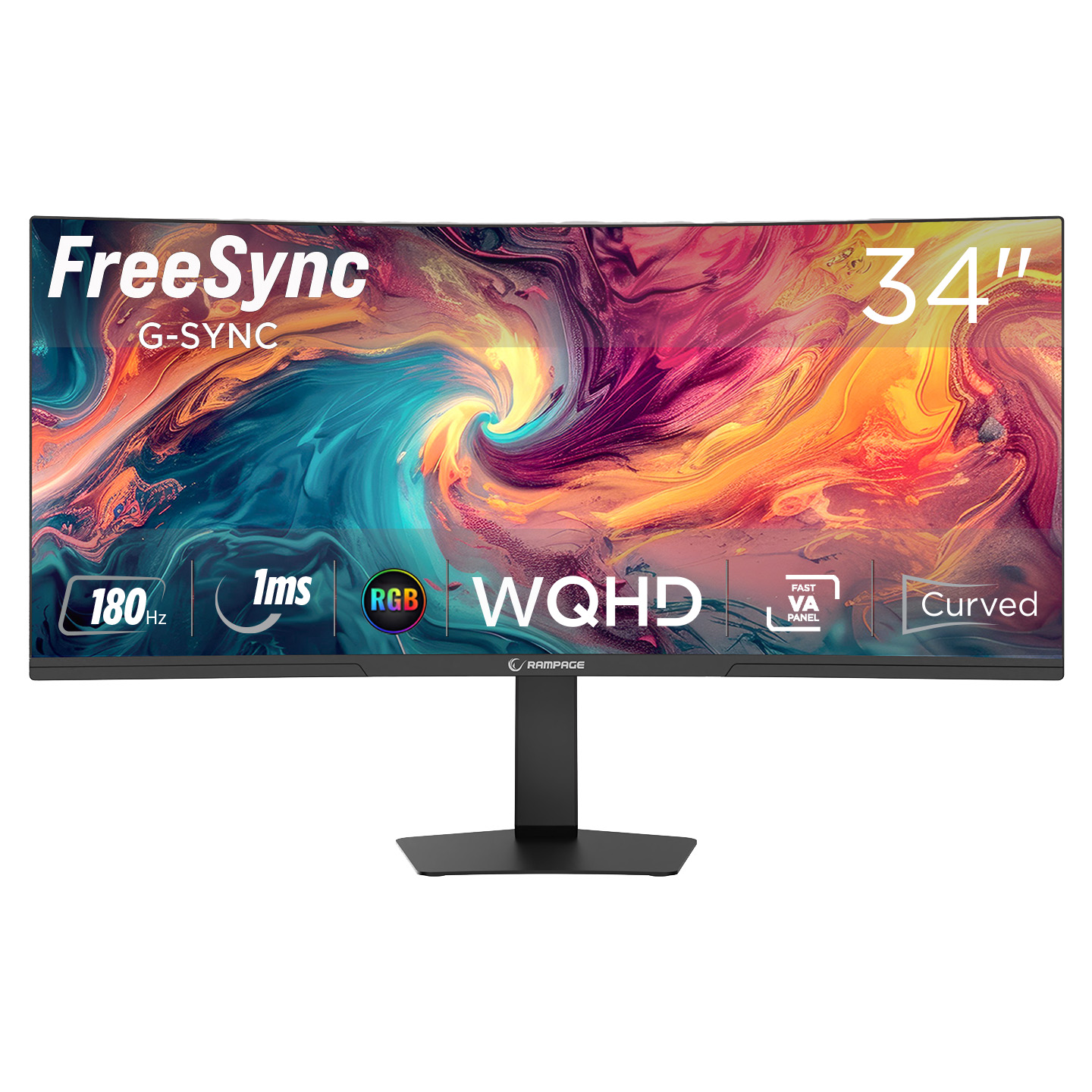 Rampage XYRA XR34C180F 34 180Hz Fast VA WQHD Freesync/Gsync RGB R1500 Curved Oyuncu Monitörü