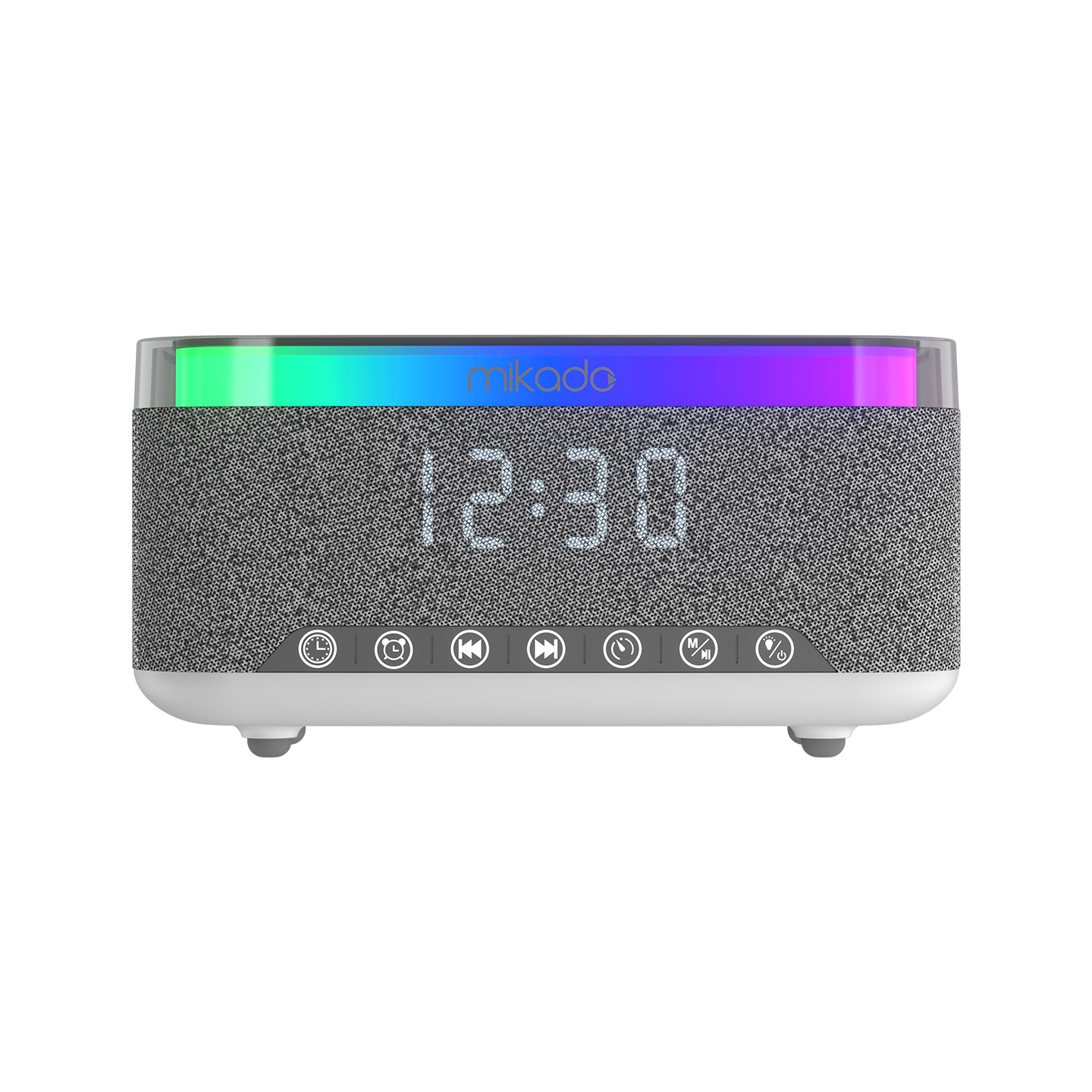 Mikado MD-W8 1200mAh 10W Gri BT,FM,USB,Kablosuz Şarjlı RGB-Gece Lambası Özellikli Alarmlı Saat Speaker