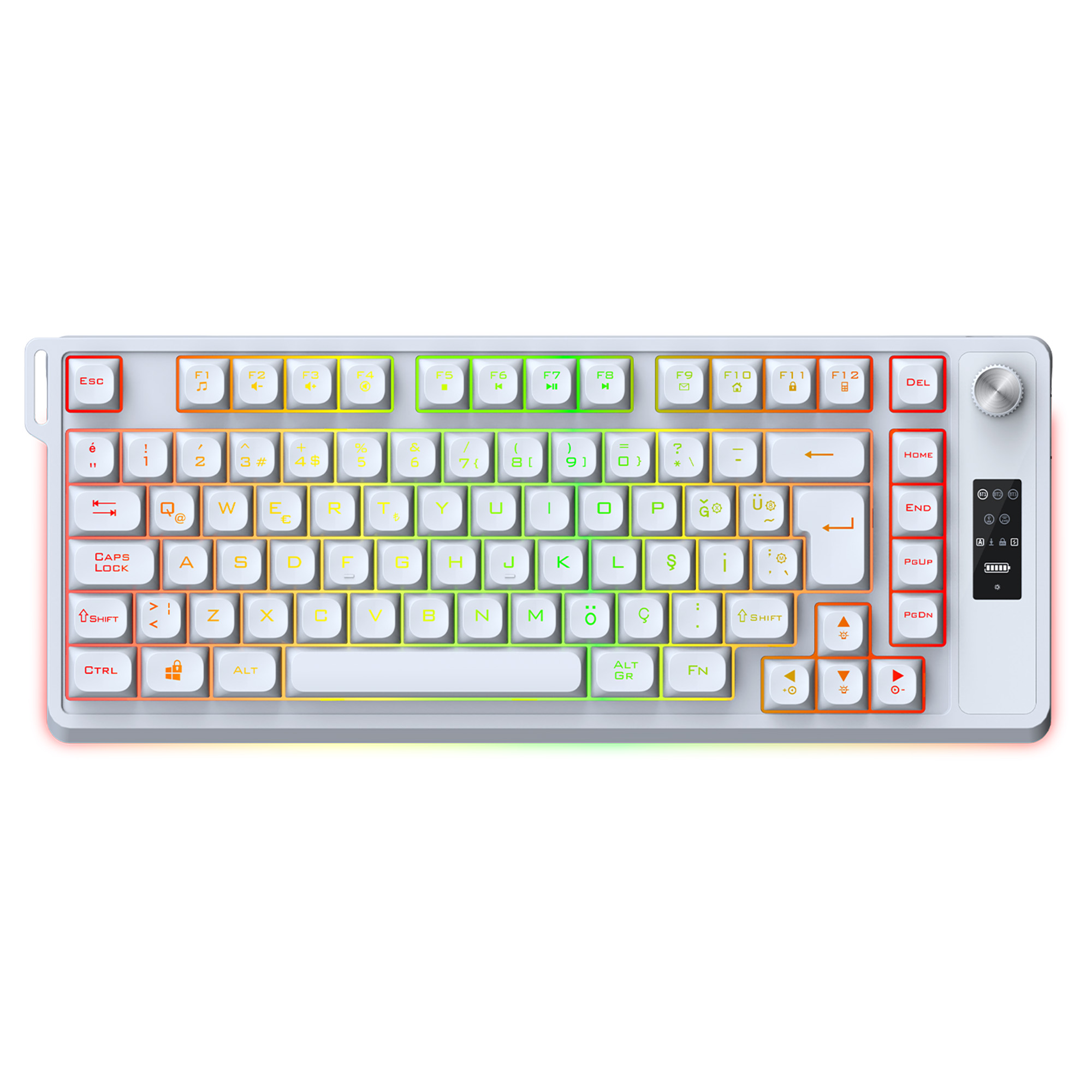 Rampage KB-R93 Jaxen Beyaz 2.4G + BT Wireless RGB Aydınlatmalı Q 82 Membrane Gaming Oyuncu Klavye