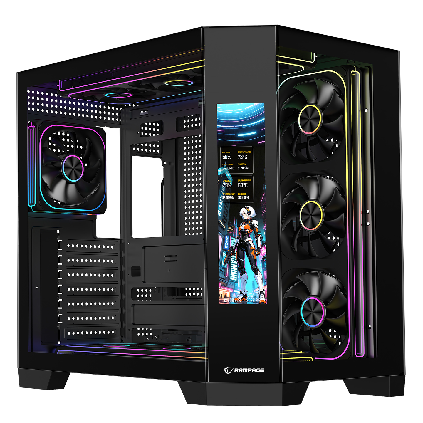 Rampage SUMA 9.16 Lcd Ekranlı Hub+Kumanda Siyah 10x12cm ARGB Pwm Fan Gaming Oyuncu Kasası