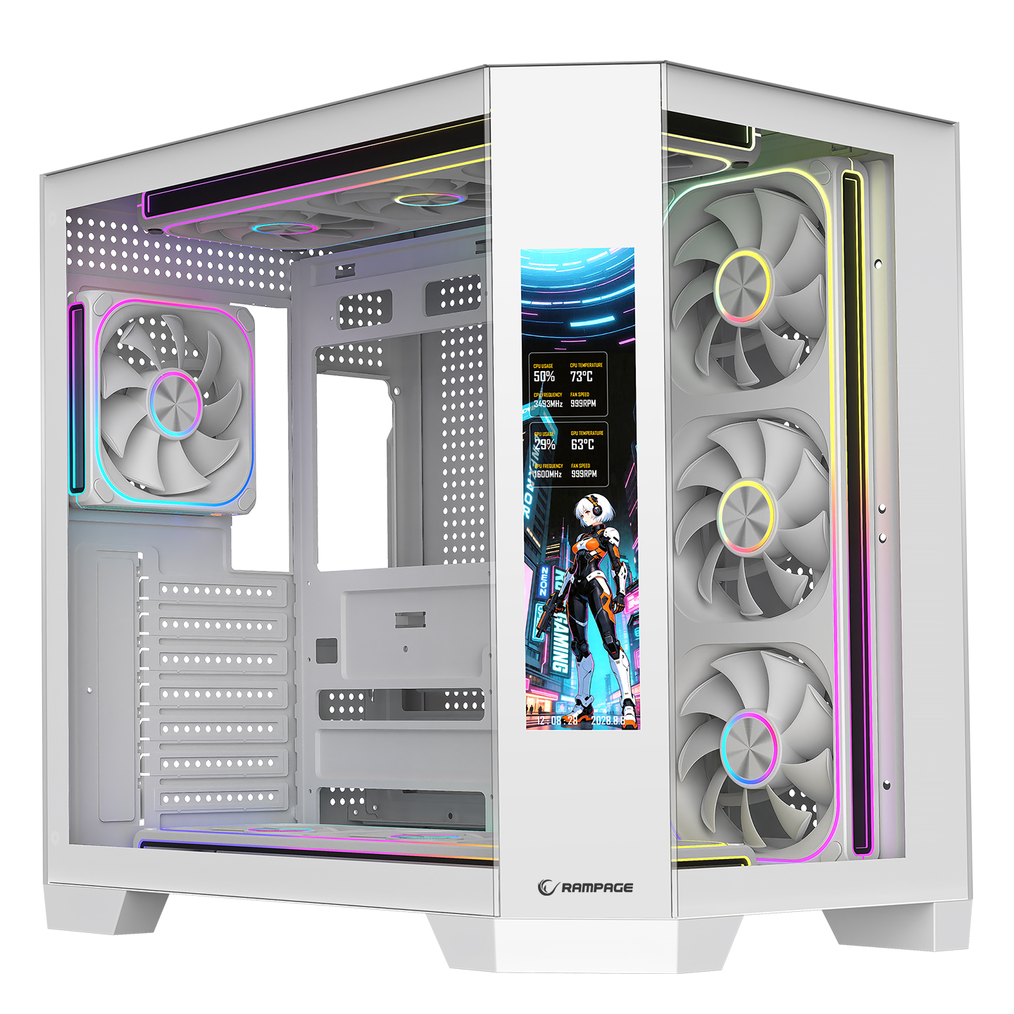 Rampage SUMA 9.16 Lcd Ekranlı Hub+Kumanda Beyaz 10x12cm ARGB Pwm Fan Gaming Oyuncu Kasası