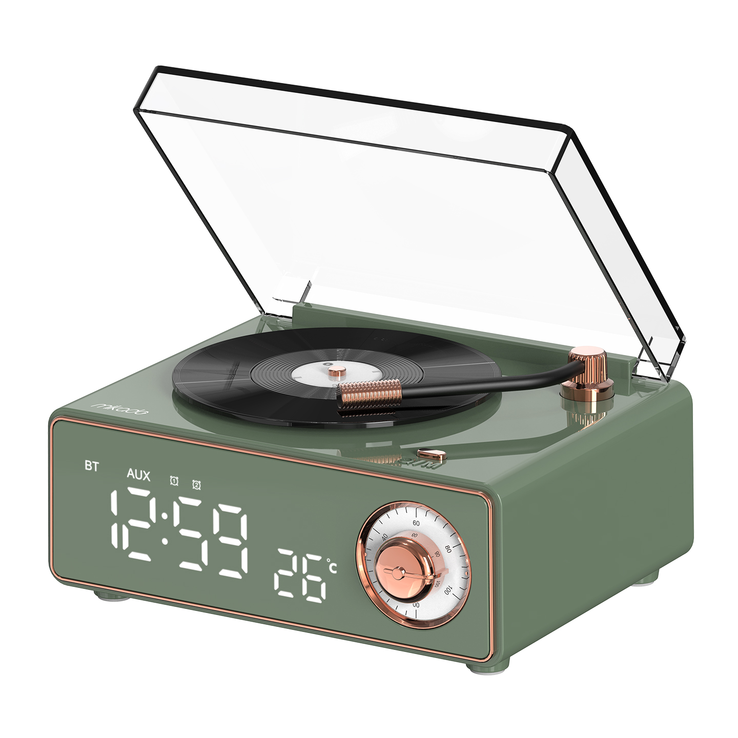 Mikado MD-70BT Retronome 1200mAh 5W Koyu Yeşil BT, TF, Aux Özellikli Retro Dereceli Saat Speaker