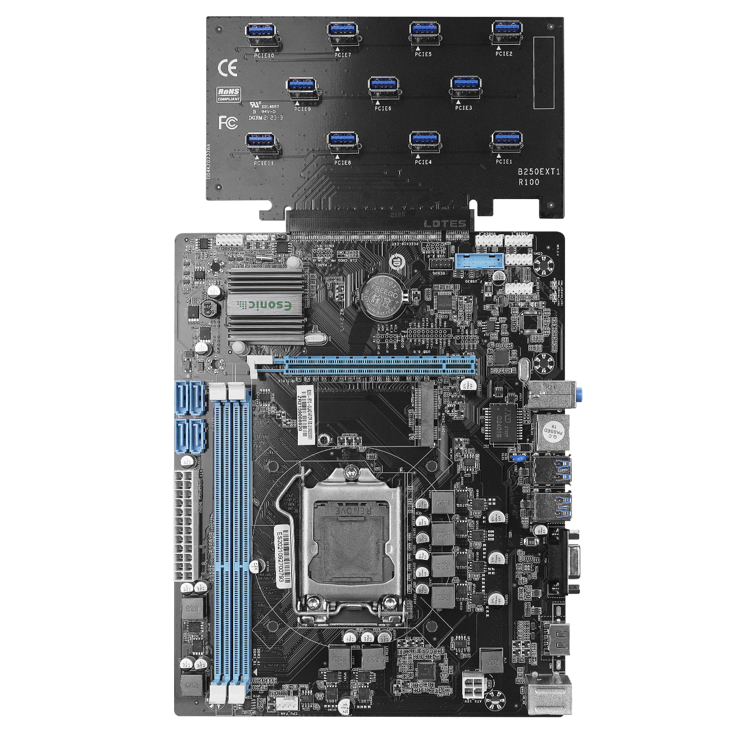 Esonic B250-BTC GLADIATORS 1151 soket 2 * DDR3 16GB 1066/1333/1600 MHz 11 USB port + 1 PCIE Anakart