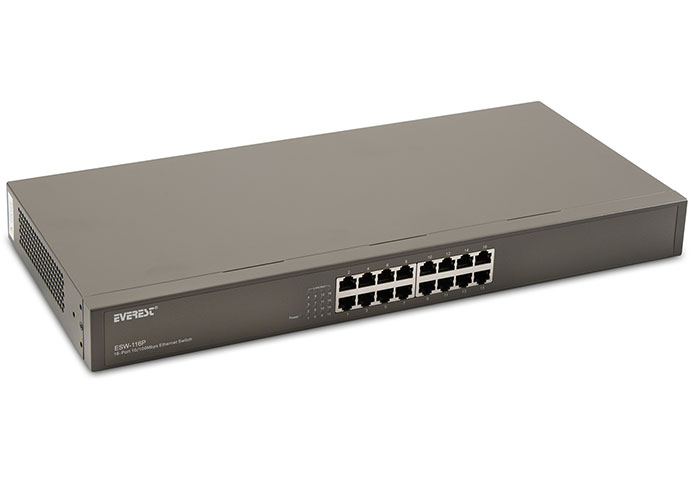 Everest ESW-116P 16Port 10/100Mbps Rock Uyumlu Metal Kasa Fast Ethernet Switch Hub