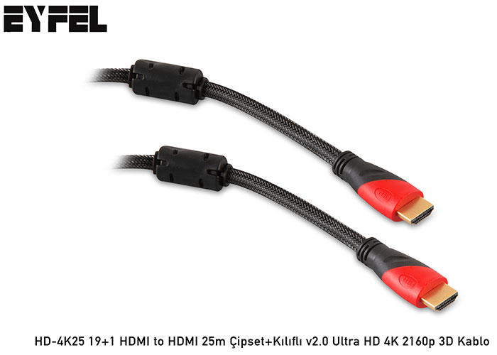 Eyfel HD-4K25 19+1 HDMI to HDMI 25m Çipset+Kılıflı v2.0 Ultra HD 4K 2160p 3D Kablo