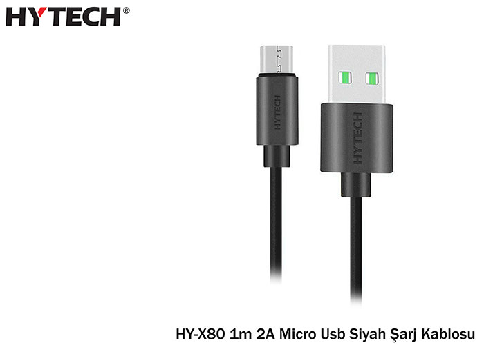 Hytech HY-X80 1m 2A Micro Usb Siyah Şarj Kablosu Poşetli