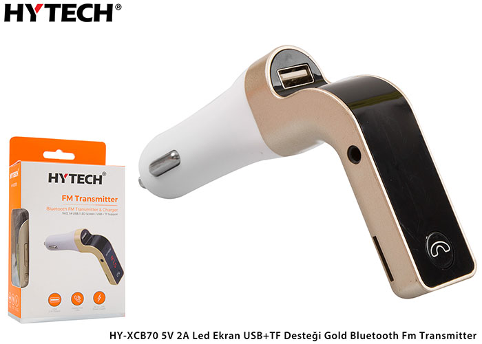Hytech HY-XCB70 5V 2A Led Ekran USB+TF Desteği Gold Bluetooth Fm Transmitter
