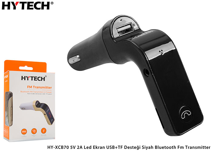 Hytech HY-XCB70 5V 2A Led Ekran USB+TF Desteği Siyah Bluetooth Fm Transmitter