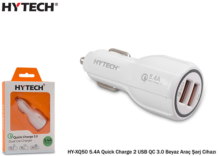 Hytech HY-XQ50 5.4A Quick Charge 2 USB QC 3.0 Beyaz Araç Şarj Cihazı