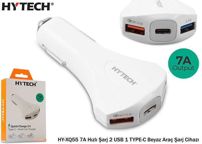 Hytech HY-XQ55 7A Hızlı Şarj 2 USB 1 TYPE-C Beyaz Araç Şarj Cihazı