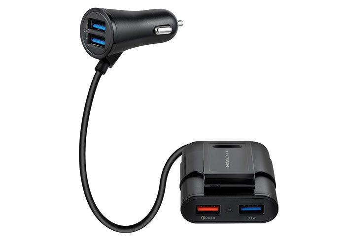 Hytech HY-XQ70 7A Hızlı Şarj Arka Koltuğa Uzatılabilen 2 USB + 2 USB Siyah Araç Şarj Cihazı