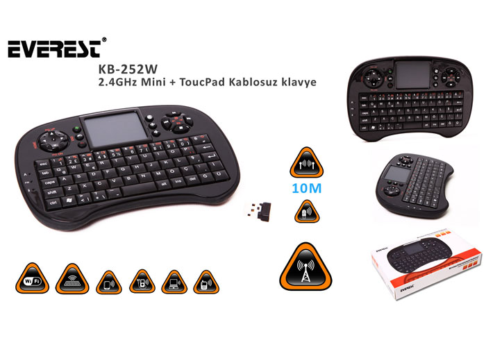 Everest KB-252W Siyah 2.4GHz Mini + ToucPad Q Multimedia Kablosuz klavye