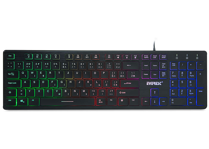 Everest KB-840 Black Color Backlit USB Croatian Layout Standard Keyboard