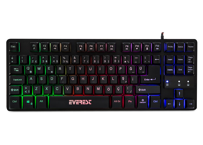 Everest KB-GX6 Siyah USB Gökkuşağı Renkli Aydınlatmalı Q Standart Gaming Klavye