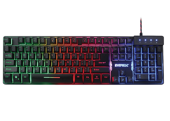 Everest KB-GX9 Siyah USB Gökkuşağı Renkli Aydınlatmalı US Layout Standart Gaming Klavye