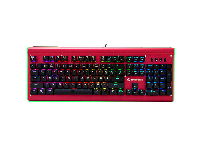Rampage KB-R19 MANLY Kırmızı Full RGB Işıklı Metal Kasa Profesyonel Mavi Switch Mekanik Gaming Klavye