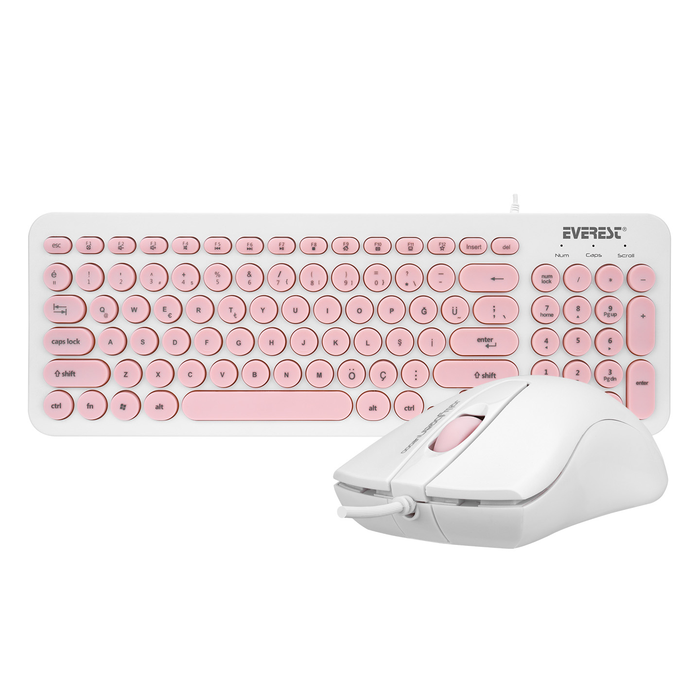 Everest KM-01K Pink Usb Round Keypad 3D Mouse Combo Turkish Keyboard + Mouse Set