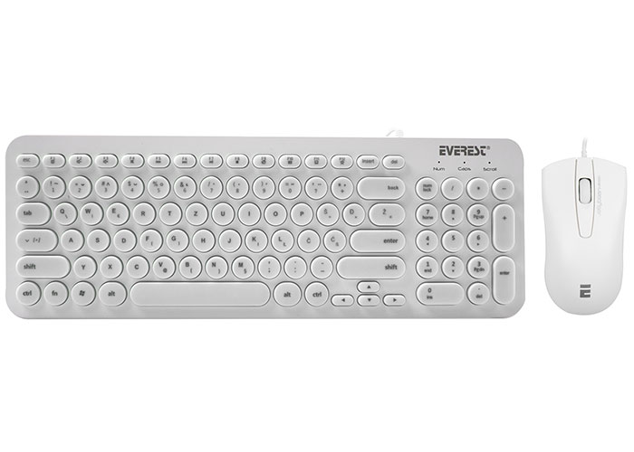 Everest KM-01K White Usb Round Keypad 3D Mouse Combo LC Layout Keyboard + Mouse Set /Combo