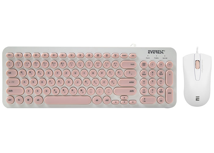 Everest KM-01K Pembe Usb Yuvarlak Tuşlu 3D Mouse Combo LC Layout Klavye + Mouse Set