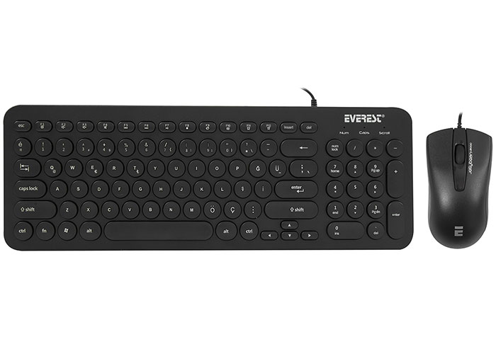 Everest KM-01K Siyah Usb Yuvarlak Tuşlu 3D Mouse Combo Türkçe Klavye + Mouse Set