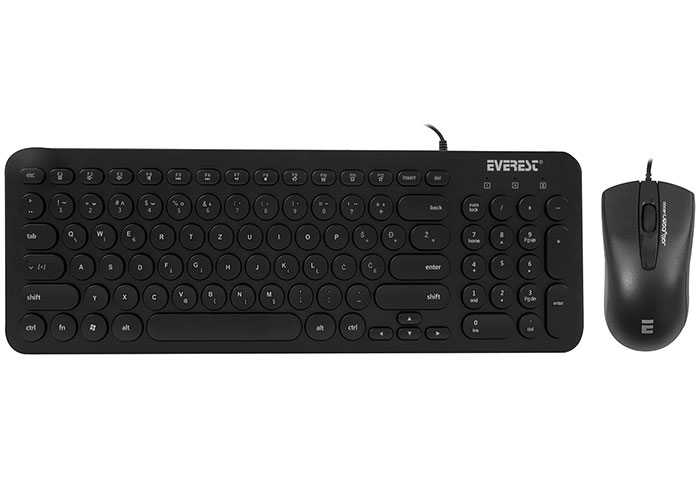 Everest KM-01K Siyah Usb Yuvarlak Tuşlu 3D Mouse Combo LC Layout Klavye + Mouse Set