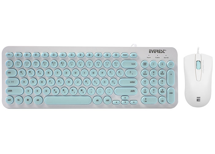 Everest KM-01K Turquoise Usb Round Keypad 3D Mouse Combo LC Layout Keyboard + Mouse Set